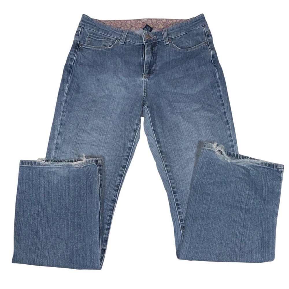 AJ Bootcut Denim Jeans Womens 6S Blue Medium Wash Floral Waistband Stretch